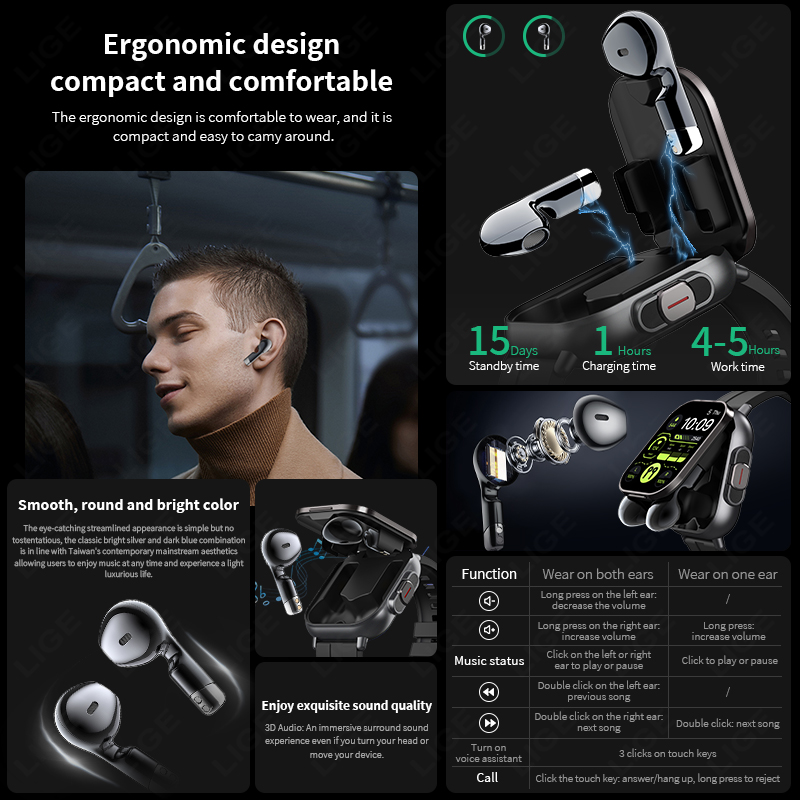 LIGE New 2 In 1 TWS Smart Watc - Tws Earbuds Bluetooth 5.3 recension och pris