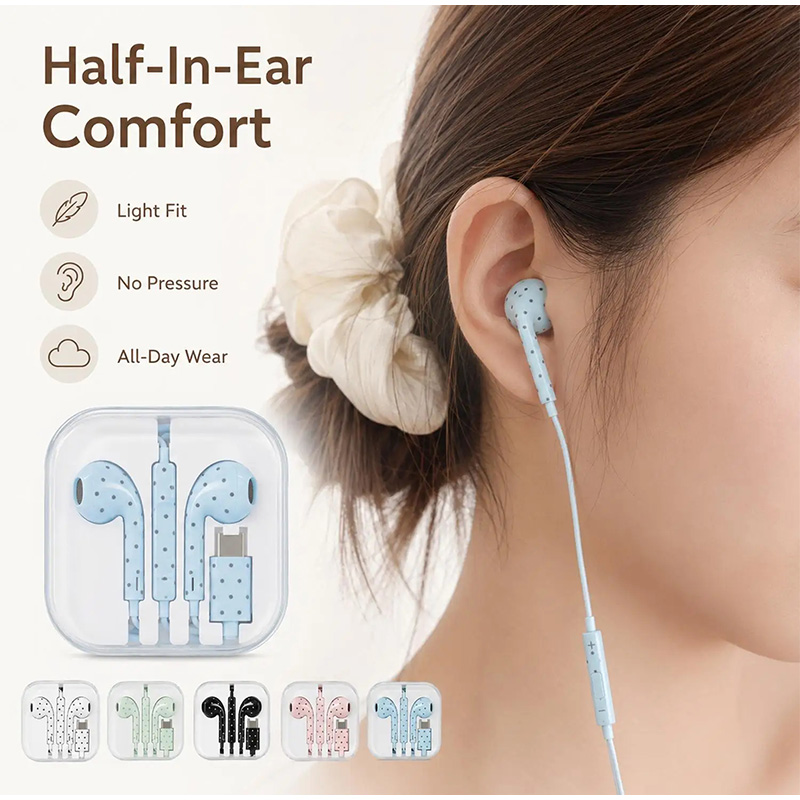 Type C Earphones Polka Dot Sta - Type C Wired Earphones With Mic recension och pris