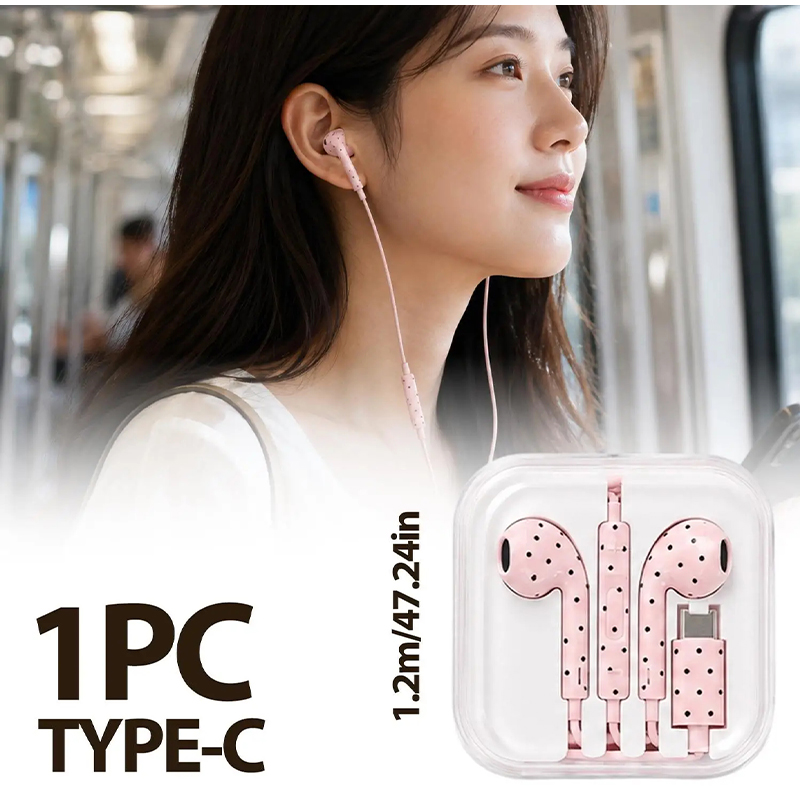 Type C Earphones Polka Dot Sta - Type C Wired Earphones With Mic recension och pris