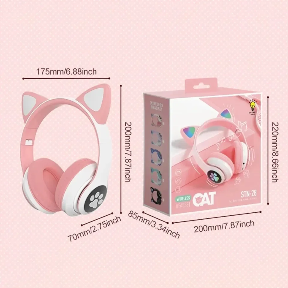 2 Pcs Wireless Headset Bluetoo - Cat Ear Bluetooth Headset Led recension och pris